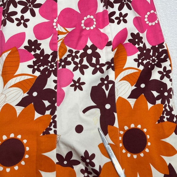 Noviello Bloom Orange Brown Floral Knee Length Cotton Bow Party Dress Y2K size 8 - Picture 11 of 13